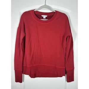 Athleta Shirt Top Long Sleeve Red Thumb Holes Split Side Hem Sz XS